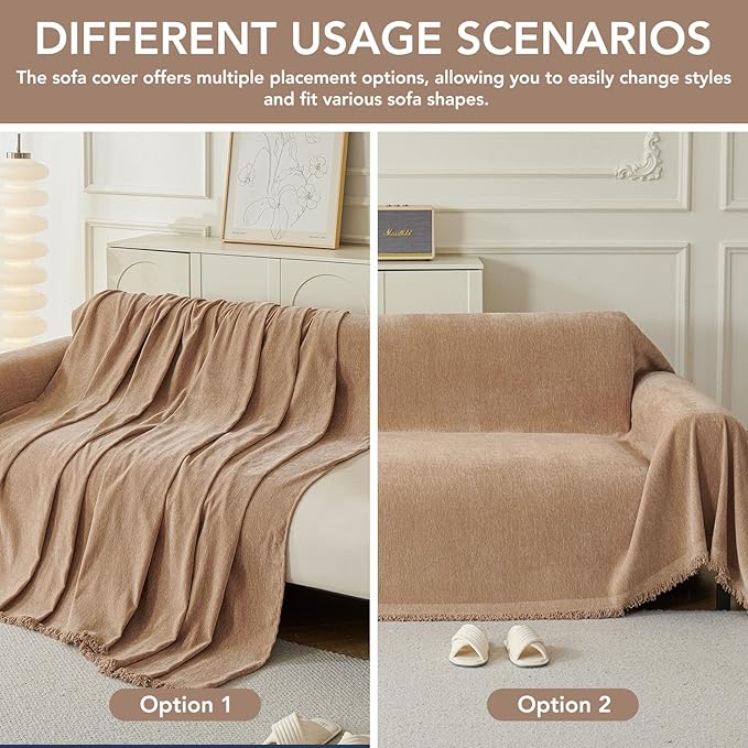 Couch Cover for Dogs, Boho Sofa Covers for 3 Cushion Couch, Chenille Sofa - Image 5