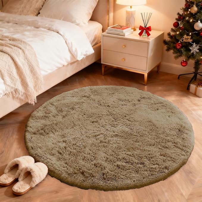 OLANLY Taupe Round Rugs for Bedroom - Image 3