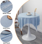 Linen Small Square Farmhouse Tablecloth 36 x 36 Inch Light Blue