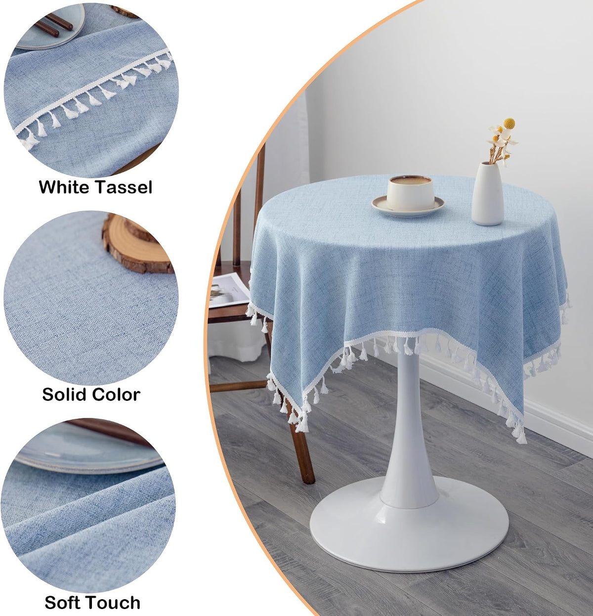 Linen Small Square Farmhouse Tablecloth 36 x 36 Inch Light Blue