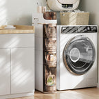 VECELO 4-Tier Slim Bathroom Storage Cabinet with Wheels, Skinny Bathroom Storage Cabinet with Drawers, Toilet Paper Holder, Movable Narrow Floor Cabinet for Small Space, Bathroom