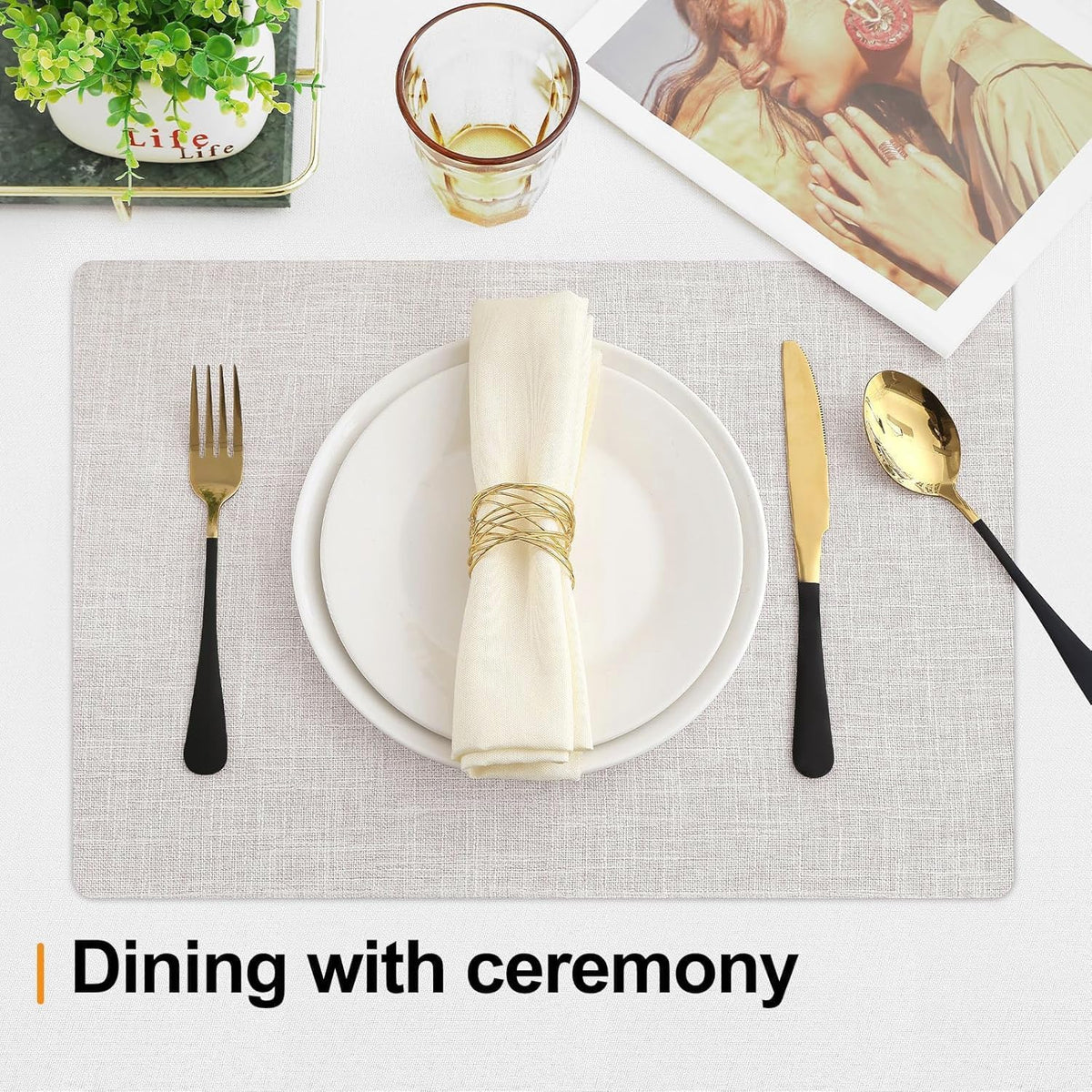 Homaxy Cloths Placemats for Dining Table Set of 6, 13" x 19", Beige