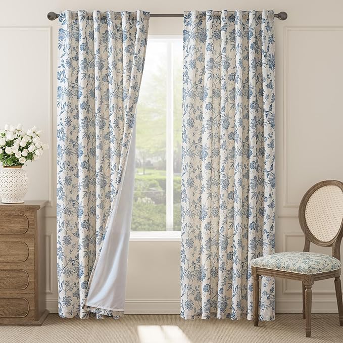 jinchan Lined Linen Floral Curtains by JINCHAN