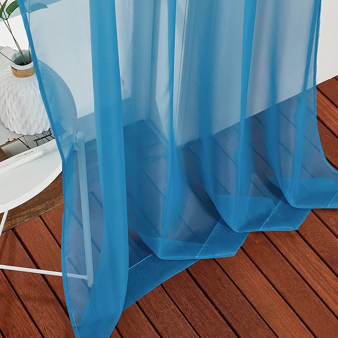 NICETOWN Voile Sheer Turquoise Curtains 90 inch Length, Grommet Airy Voile - Image 8