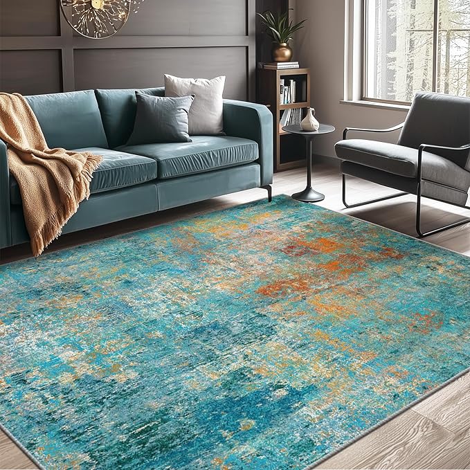 Washable Area Rugs 9'x12' Non-Slip Modern Abstract Soft - Image 2