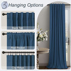 Navy Blue Linen Textured Blackout Curtains 72 Inches Long - Image 6