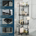 Corner Shower Caddy Standing - 4-Tier Stainless Steel Shower Organizer with Soap Holder and 4 Hooks, Large Capacity Corner Shelf Stand for Bathroom, Rest Room, Black