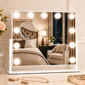 ROLOVE 16 x 12.9 in Hollywood Vanity Mirror with Lights, Tabletop Lighted Makeup Mirror, 11 Dimmable LED Bulbs, 3 Color Lights, Detachable 10X Magnifying Mirror, White, for Desk, Bedroom & Dorm