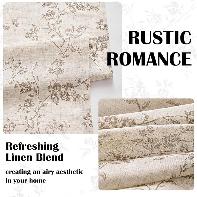 Lazzzy Floral Linen Curtains Farmhouse Extra Long Curtain - Image 4