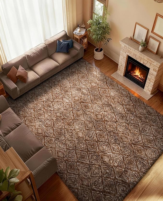 Ophanie Brown and White Diamond Striped Rugs - Image 5