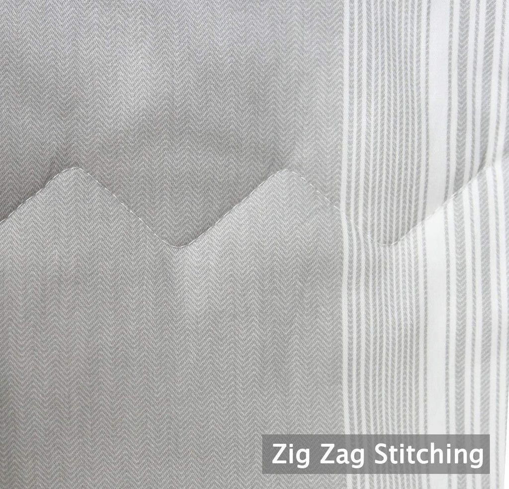 SLEEPBELLA Comforter King Size, 600 Thread Count Cotton Light Gray & White Stripes Reversible Pattern Grey Comforter Sets,Down Alternative Bedding Set 3Pcs (King, Grey Stripes)