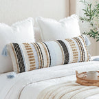 NUYECY Chenille and Cotton Long Pillow for Bed, Striped Textured Boho Lumbar Throw Pillow Cover 14x36, Neutral Accent Decorative Extra Long Body Pillow Case for Couch, Sofa, Bedroom, Khaki