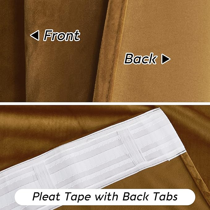 RYB HOME Gold Brown Velvet Curtains 102 inches - Image 7