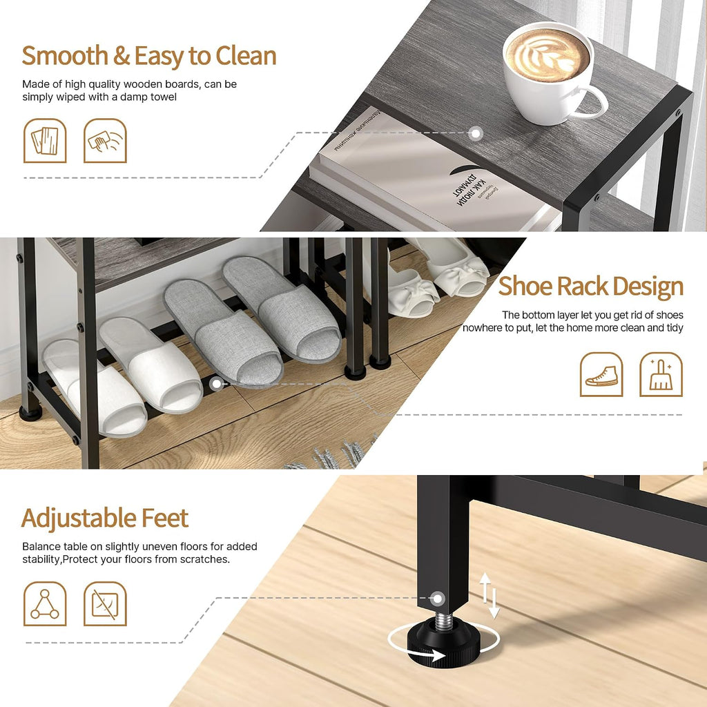Narrow Side Table Set of 2, 2-Tier Small End Table,Slim Nightstand