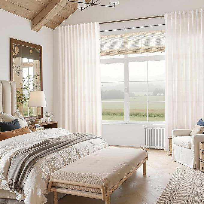 Ivory White Linen 112 Inch Curtains - Image 7