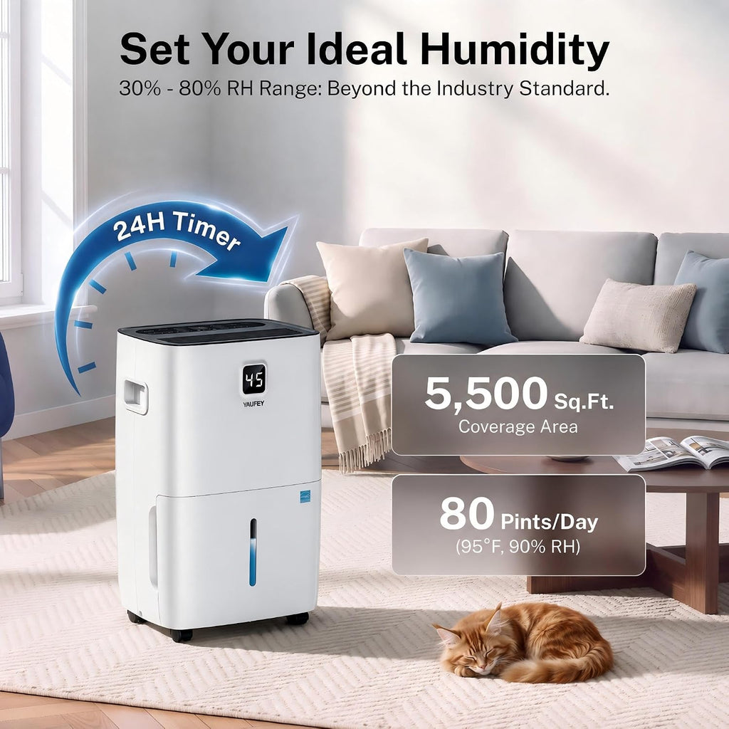 80 Pint Dehumidifier for Basement 5500 Sq. Ft. with Drain Hose, ENERGY STAR