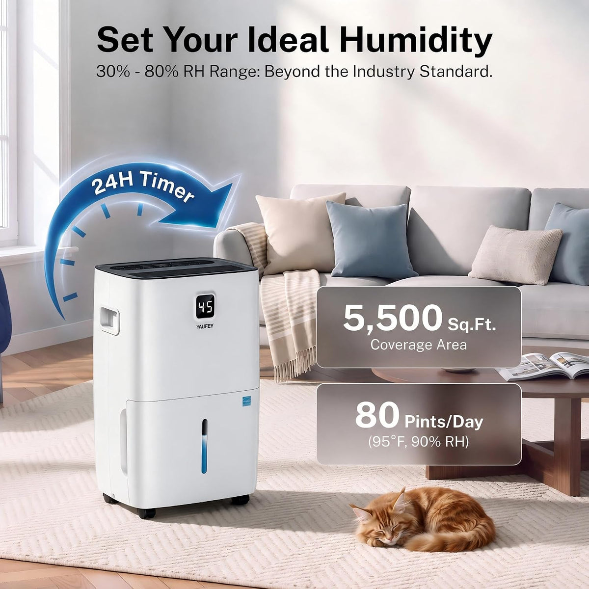 80 Pint Dehumidifier for Basement 5500 Sq. Ft. with Drain Hose, ENERGY STAR