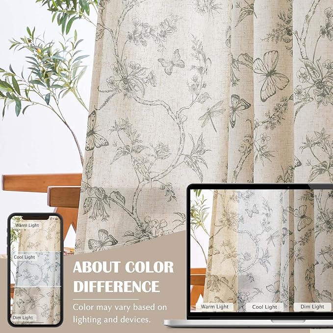jinchan Floral Curtains Lined Linen Blend Curtain - Image 6
