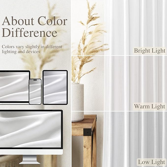 Nanspring White Linen Curtains 87 Inches Long - Image 4
