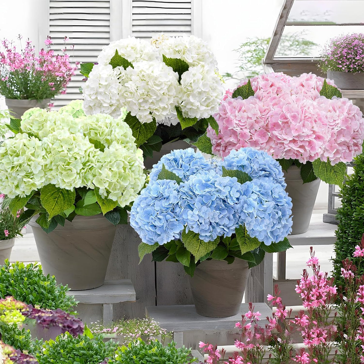 Waipfaru 21" Real Touch Hydrangea Artificial Flowers with Long Stem & Leaves, Full Latex Faux Hydrangea Flowers for Home Decor Party Floral Arrangements Wedding Bouquets Centerpieces, Green 3Pcs