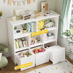 Teckid 2-in-1 Toy Storage Organizer with 5 Cubbies, Bookshelf & 3 Drawers