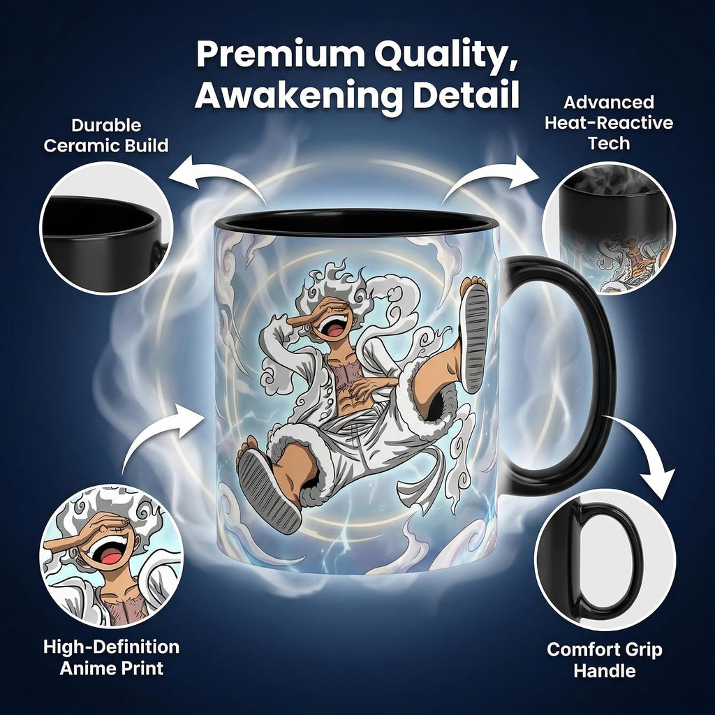PUMPCAR 11 OZ Magic Heat Changing Color Flying G5 Cup Coffee Ceramic Mug for Anime Lovers Office Manga Pirate Gifts One Piece Merch Accessories Hot and Cold Drinks for Men Women Gifts