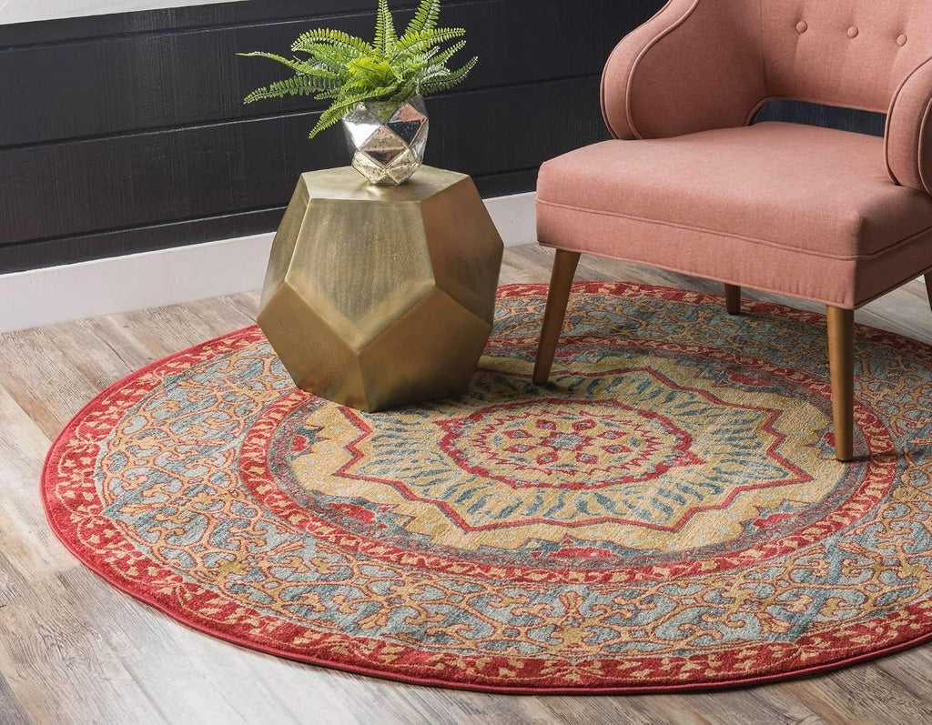 Unique Loom Palace Collection Area Rug - Saray (3' 3" Round, Navy Blue/Rust Red)
