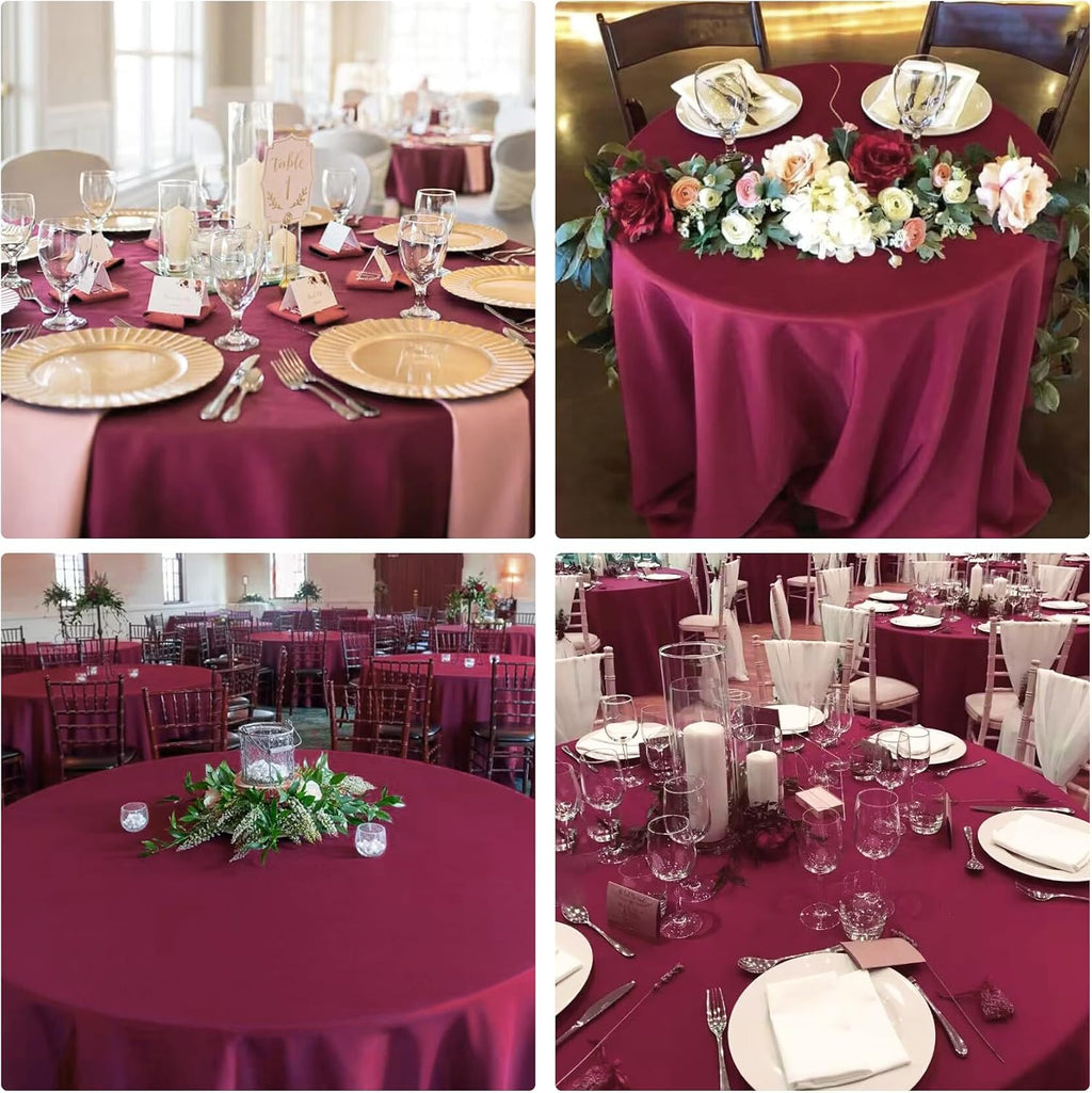 4 Pack Round Tablecloth 90 Inch Polyester Washable Fabric Table Covers for Wedding Dining Table Buffet Parties Banquet Decoration（Burgundy）