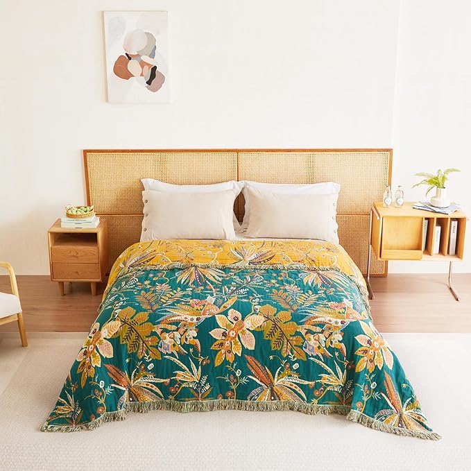 MSGKV Boho Throw Blanket for Couch 100% Cotton Embroidery Blanket 50"x60" Sofa - Image 9