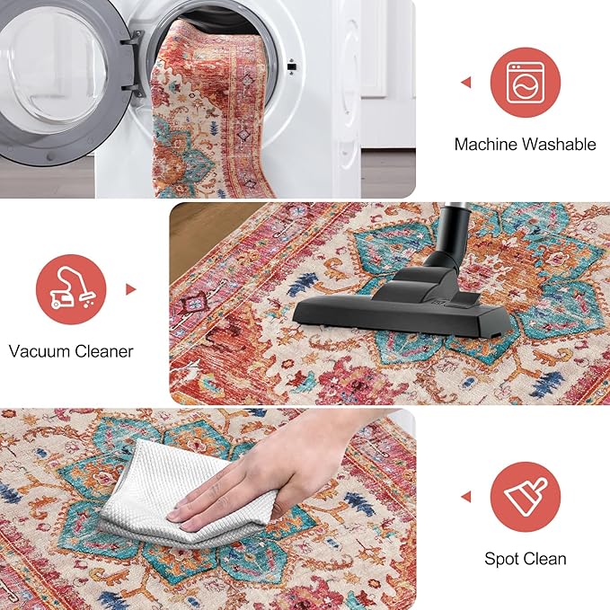 Yamaziot Washable Runner Rug, 2x10 Non-Slip Boho Vintage Hallway Rug Runner - Image 7