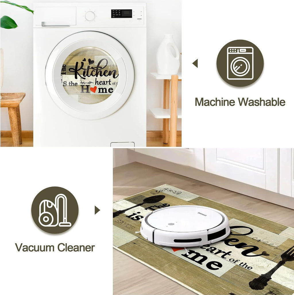 Non Slip Kitchen Mats for Floor Washable Kitchen Rugs Sets of 3, Khaki