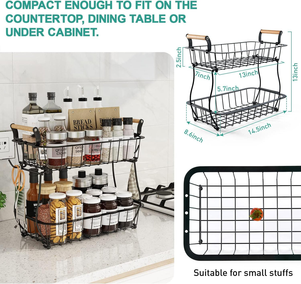 ANTOPY 2 Tier Fruit Basket with 2 Banana Hangers, Countertop Fruit Vegetable Basket Bowl for Kitchen Counter Metal Wire Fruits Storage Stand Holder Organizer for Bread Snack Veggies Produce