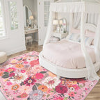 Pink Floral Girls Room Rug 5x7, Non-Slip Washable Rugs - Image 2