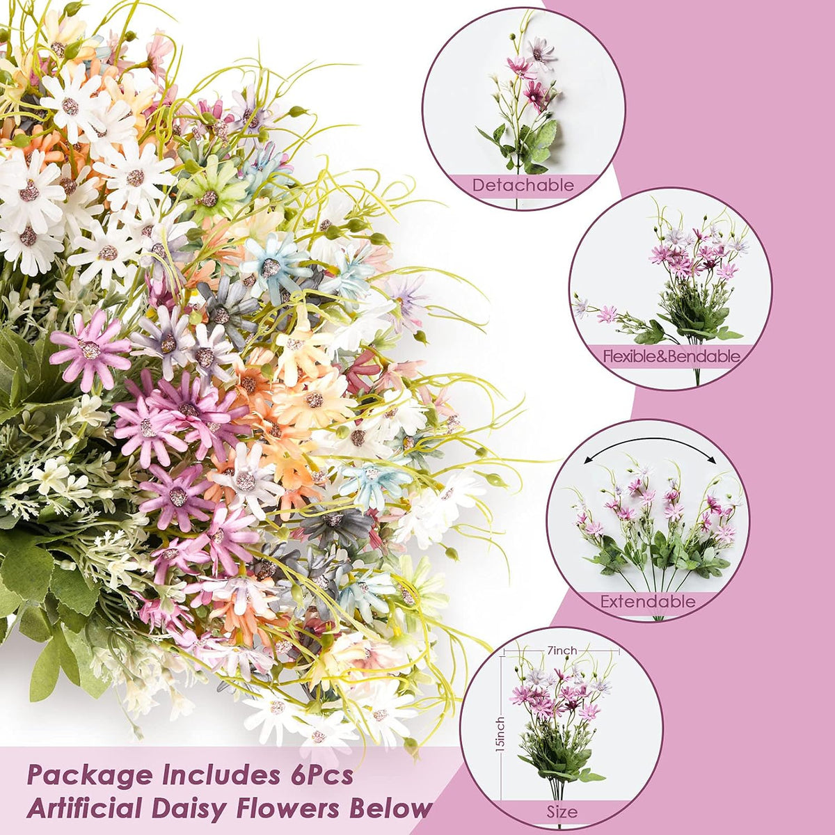 6 Pcs Fake Wildflowers, Artificial Silk Wild Flowers, Spring Summer