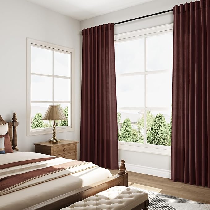 Nanspring Reddish Brown Linen Blend Light Filtering Back Tab Curtains 108 - Image 8