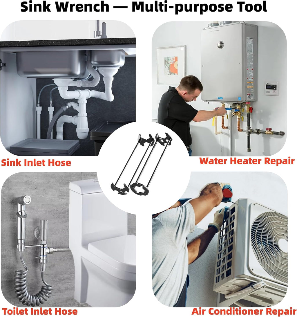 2PCS Multifunctional Basin Wrench Faucet Tool for Tight Space with 11 Sizes