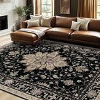 Area Rugs 7'x9' Washable Non-Slip, Floral Vintage Distress Print Pattern - Image 3
