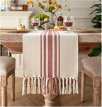 Boho Table Runner for Modern Farmhouse Decor, Dining Table décor 13 x 90 Inch Long, Coffee Table Runner with Handcrafted Tassels, Black and Beige, for Home Bohemian Decoration