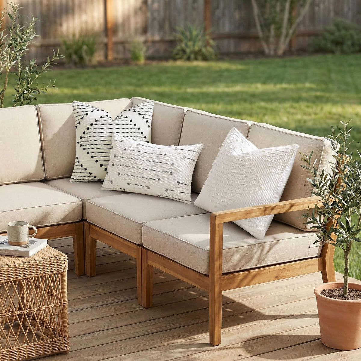 Mecatny Boho Outdoor Throw Pillow Covers 18x18 Set of 2 Beige & Grey