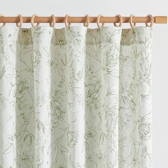 jinchan Floral Curtains 84 Inches Long Sage Green Flower Linen Farmhouse Curtain by JINCHAN