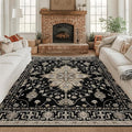 Area Rugs Square 8ft Washable Non-Slip, Floral Vintage Distress Print Pattern by RELEANY