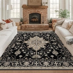 Area Rugs Square 8ft Washable Non-Slip, Floral Vintage Distress Print Pattern by RELEANY