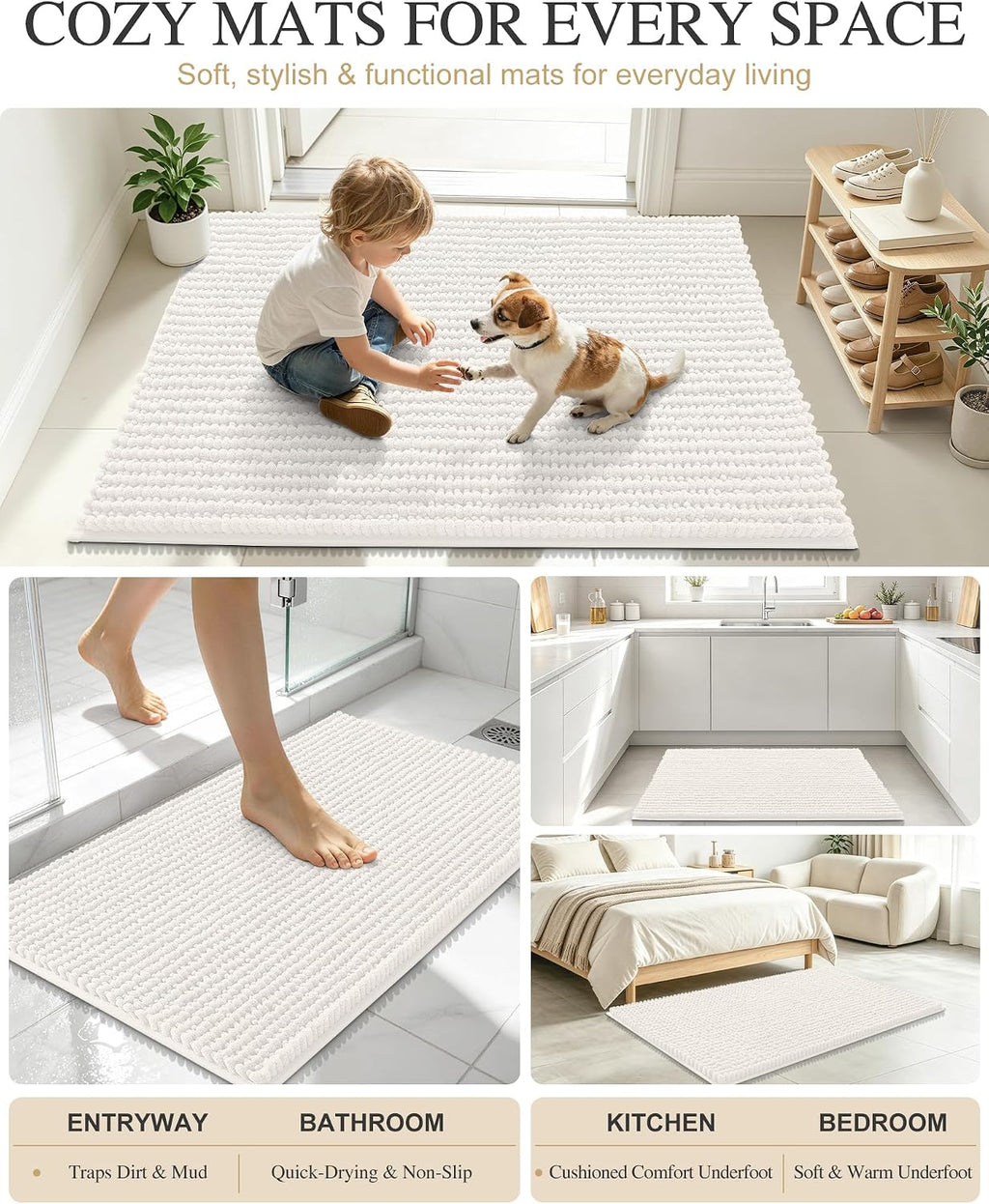 Smiry Thick Bathroom Rugs 30x20, Extra Soft Absorbent Chenille Bath Mat
