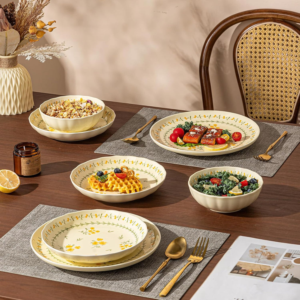 Ceramic Dinnerware Set, Series Kavara Ⅱ, (Yellow Spring Primrose)
