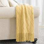 BOURINA Mustard Throw Blanket 50x60 Inches Throw Textured Solid Soft Sofa Couch - Image 2
