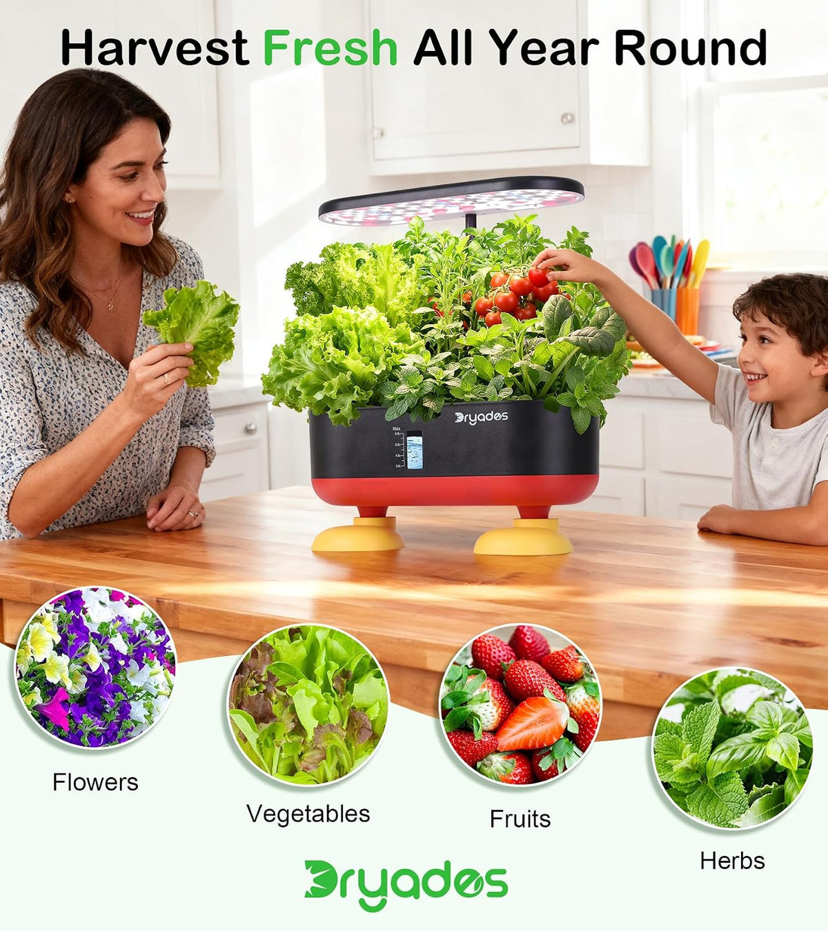 16 Pods Hydroponic Growing System, Indoor Garden with 24W Full-Spectrum LED, Smart Quiet Auto-Watering Herb Planter, Classic Red-Black Gift Design for Home, Office & Holiday