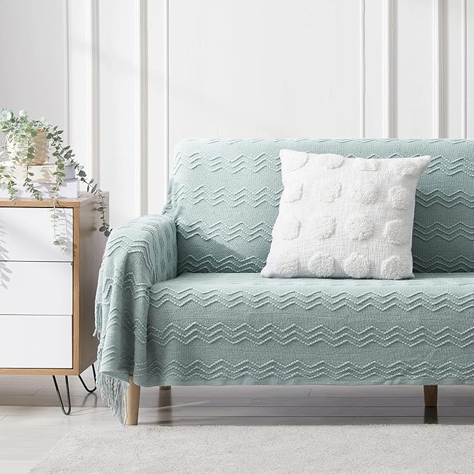 BOURINA Aqua Throw Blanket 50 x90 Inches Throw Textured Solid Soft Sofa Throw - Image 2