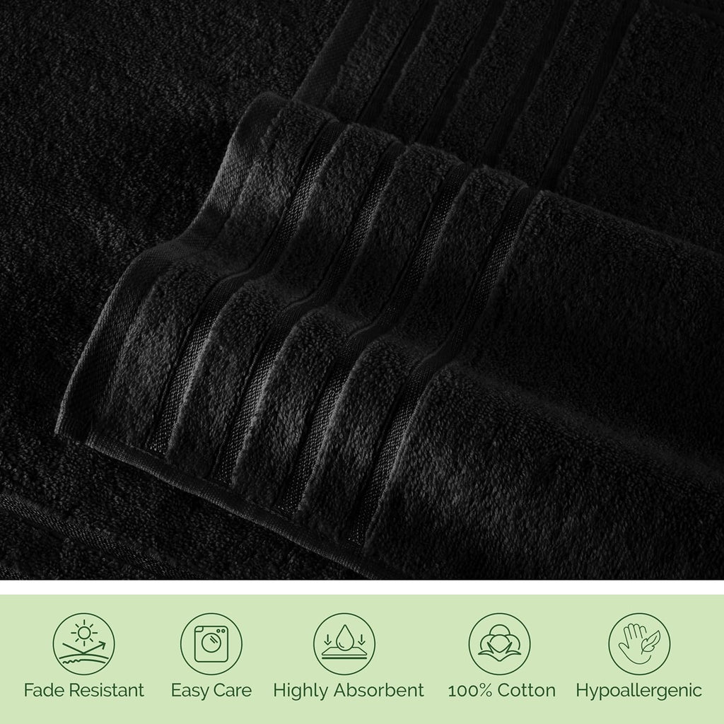 Elegant Comfort 4 Lines Viscose Stripe 6-Piece Premium Towel Set - 100% Turkish Cotton High Absorbent Luxury Bathroom Towels – Includes 2 Washcloths, 2 Hand Towels and 2 Bath Towels Set, Black