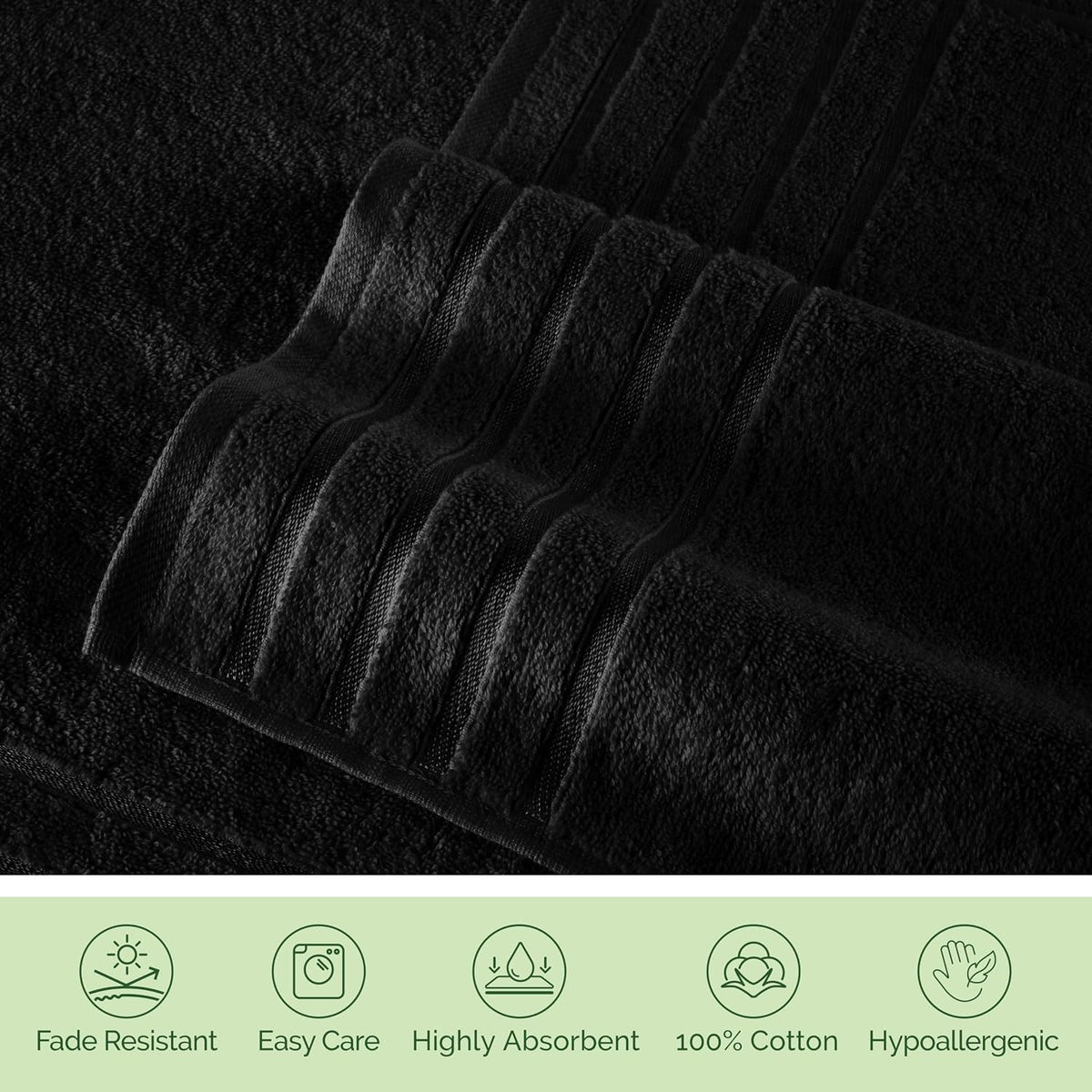 Elegant Comfort 4 Lines Viscose Stripe 6-Piece Premium Towel Set - 100% Turkish Cotton High Absorbent Luxury Bathroom Towels – Includes 2 Washcloths, 2 Hand Towels and 2 Bath Towels Set, Black