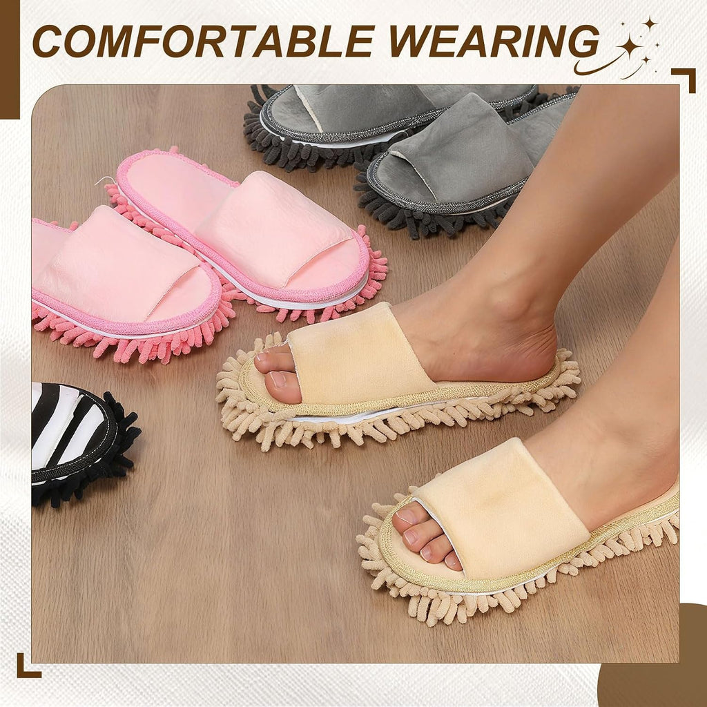 uxcell Microfiber Mop Slippers, Chenille Detachable Mop Shoes Washable Reusable House Slippers for Floor Cleaning Office Home Use Women Men, Small Size 9.6", Black and White Striped